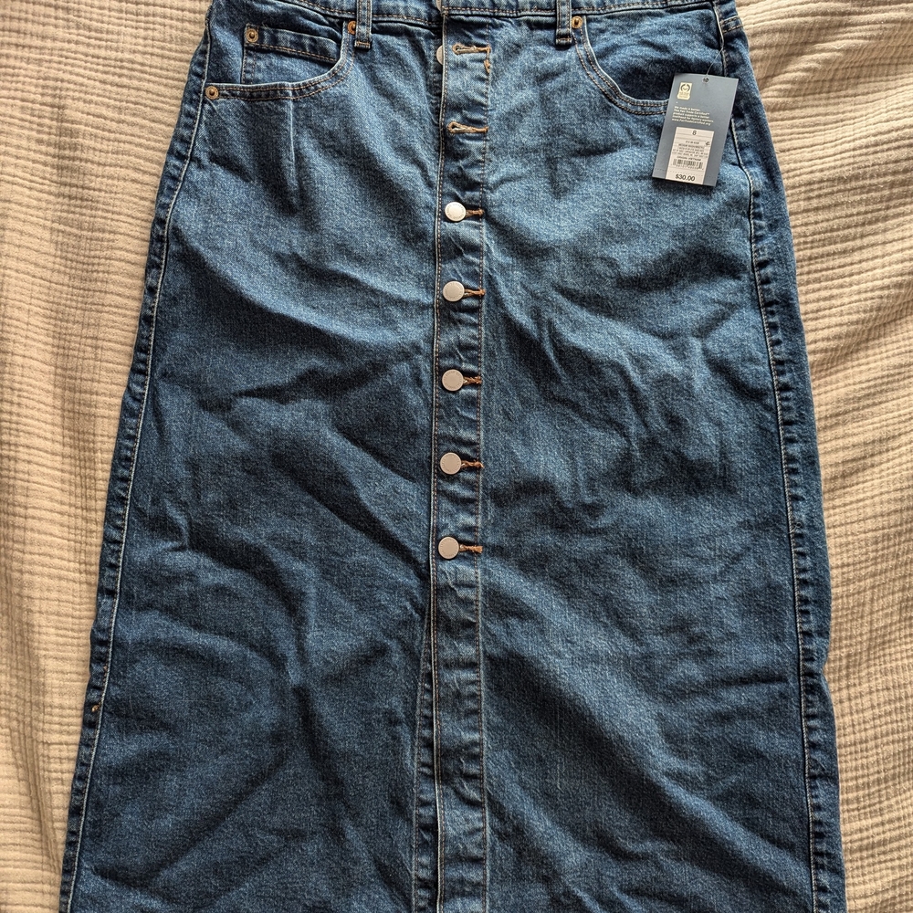 Denim Button-Front Skirt